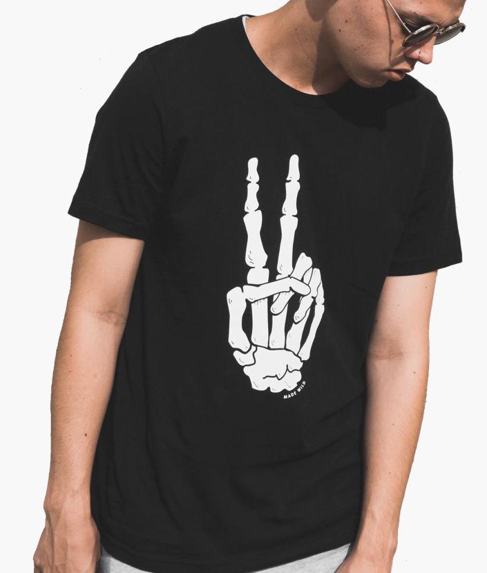 Basic black t-shirt with skeleton hand